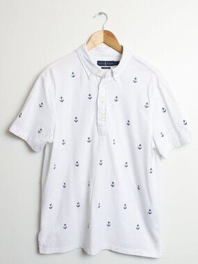 Ralph Lauren Knit Oxford Mens Large White Nautical Polo